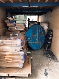 Furniture parts in stacks at storage 